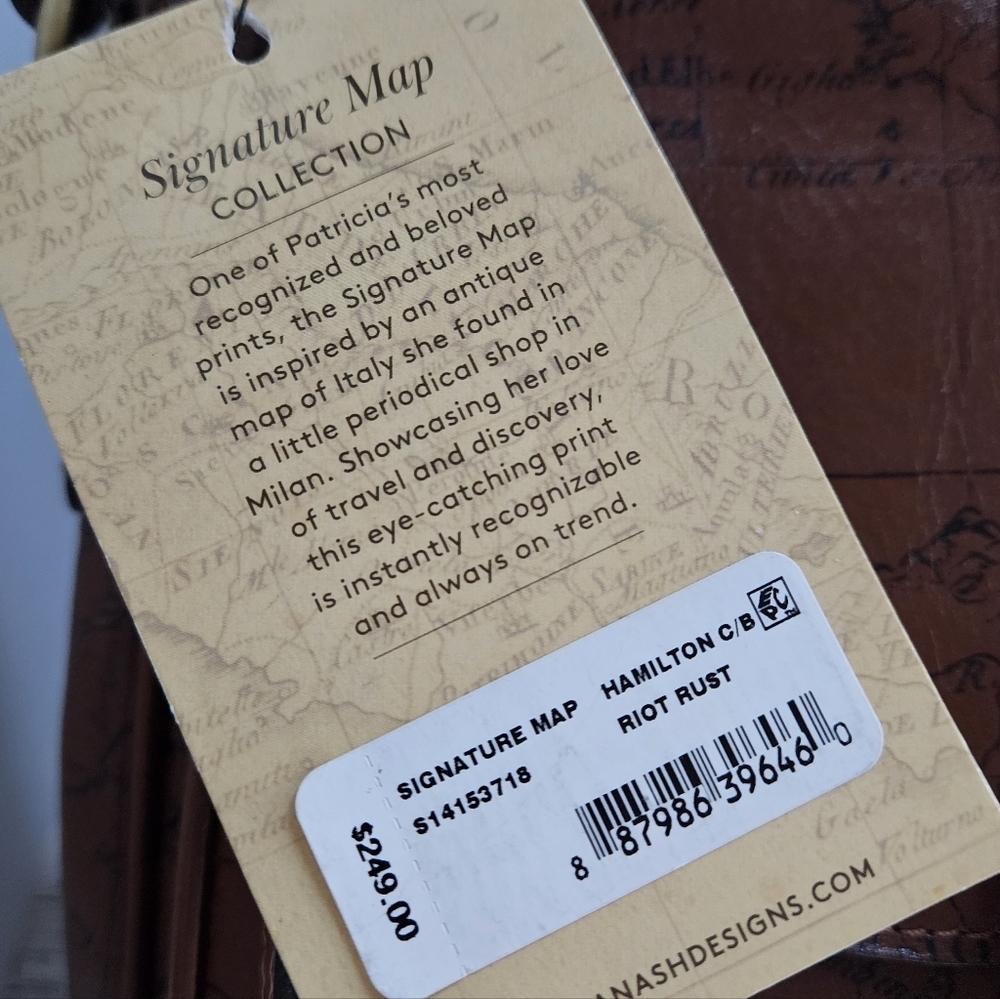 Patricia Nash Signature Map Leather Crossbody Rust NWT - Picture 9 of 9